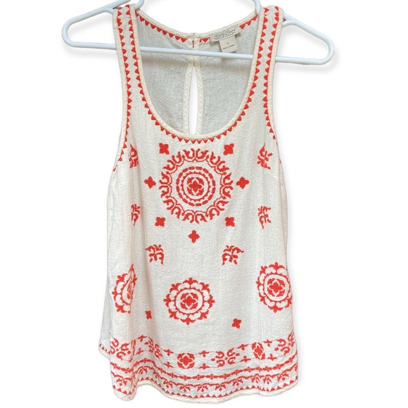 Lucky Brand Ivory & Orange Embroidered Sleeveles Tank Top sz S Like New - Picture 3 of 4